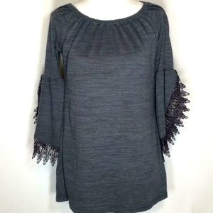 Lace-Trimmed Open Sleeve Tunic
